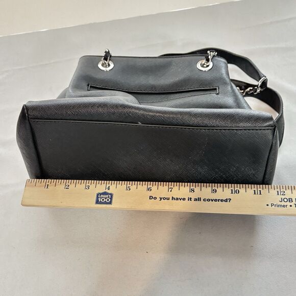 GUESS Black Double Handle Satchel Chain Straps Shoulder bag 3 Compartment Purse - Picture 7 of 11